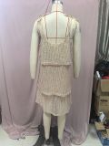 Women Sequin Sleeveless Suspender Party Cascading Ruffles Dress
