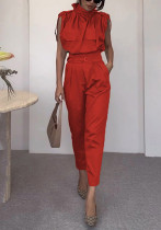 Women Summer Style Top and Belt Pant Two-Piece Set Women Summer Style Top and Belt Pant Two-Piece Set