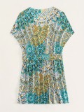 Women printed blouse v-neck Holidays bikini beach dress