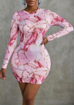 Women tie-dye long-sleeved printed dress