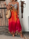 Women African summer knitting leopard print Strap Dress