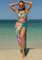 Women sexy color matching floral mesh beach maxi Swimwear Three-Piece Women sexy color matching floral mesh beach maxi Swimwear Three-Piece
