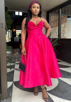 Women Solid Suspender V-Neck Sexy Backless Dress