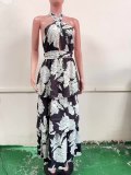 Women Spring Summer Sexy Printed Cascading Ruffles Dress