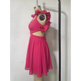 Women summer hollow lace suspender backless dress