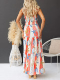 Women Spring and Summer Sexy Printed Lace-Up Dress