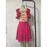 Women summer hollow lace suspender backless dress
