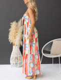 Women Spring and Summer Sexy Printed Lace-Up Dress