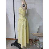 Women summer sexy mesh patchwork suspender ruffle dress