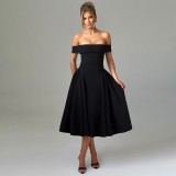 Women Elegant Solid Off Shoulder Formal Party Dress