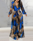 Women sexy v-neck printed long-sleeved dress