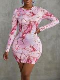 Women tie-dye long-sleeved printed dress
