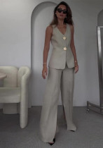 Women Solid V-Neck Sleeveless Vest and wide-leg pants two-piece set Women Solid V-Neck Sleeveless Vest and wide-leg pants two-piece set