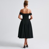 Women Elegant Solid Off Shoulder Formal Party Dress