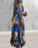 Women sexy v-neck printed long-sleeved dress