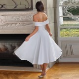 Women Elegant Solid Off Shoulder Formal Party Dress