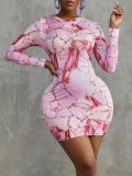 Women tie-dye long-sleeved printed dress