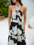 Women Spring Summer Sexy Printed Cascading Ruffles Dress