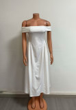 Women Elegant Solid Off Shoulder Formal Party Dress