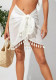 Women solid irregular beach cover dress shawl sexy bikini cover fringe skirt
