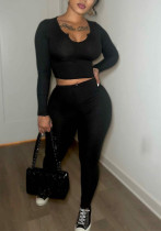 Women rib long-sleeved top and long pants two-piece set Women rib long-sleeved top and long pants two-piece set