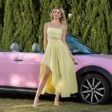 Women summer sexy mesh patchwork suspender ruffle dress