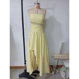 Women summer sexy mesh patchwork suspender ruffle dress