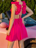 Women summer hollow lace suspender backless dress