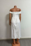Women Elegant Solid Off Shoulder Formal Party Dress