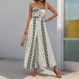 Summer Print Casual Tied Strapless Wide-Leg Jumpsuit