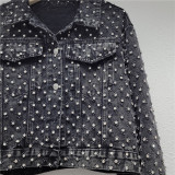 Diamond Denim Top Women's Spring Loose Slim Fit Long-Sleeved Short Jacket