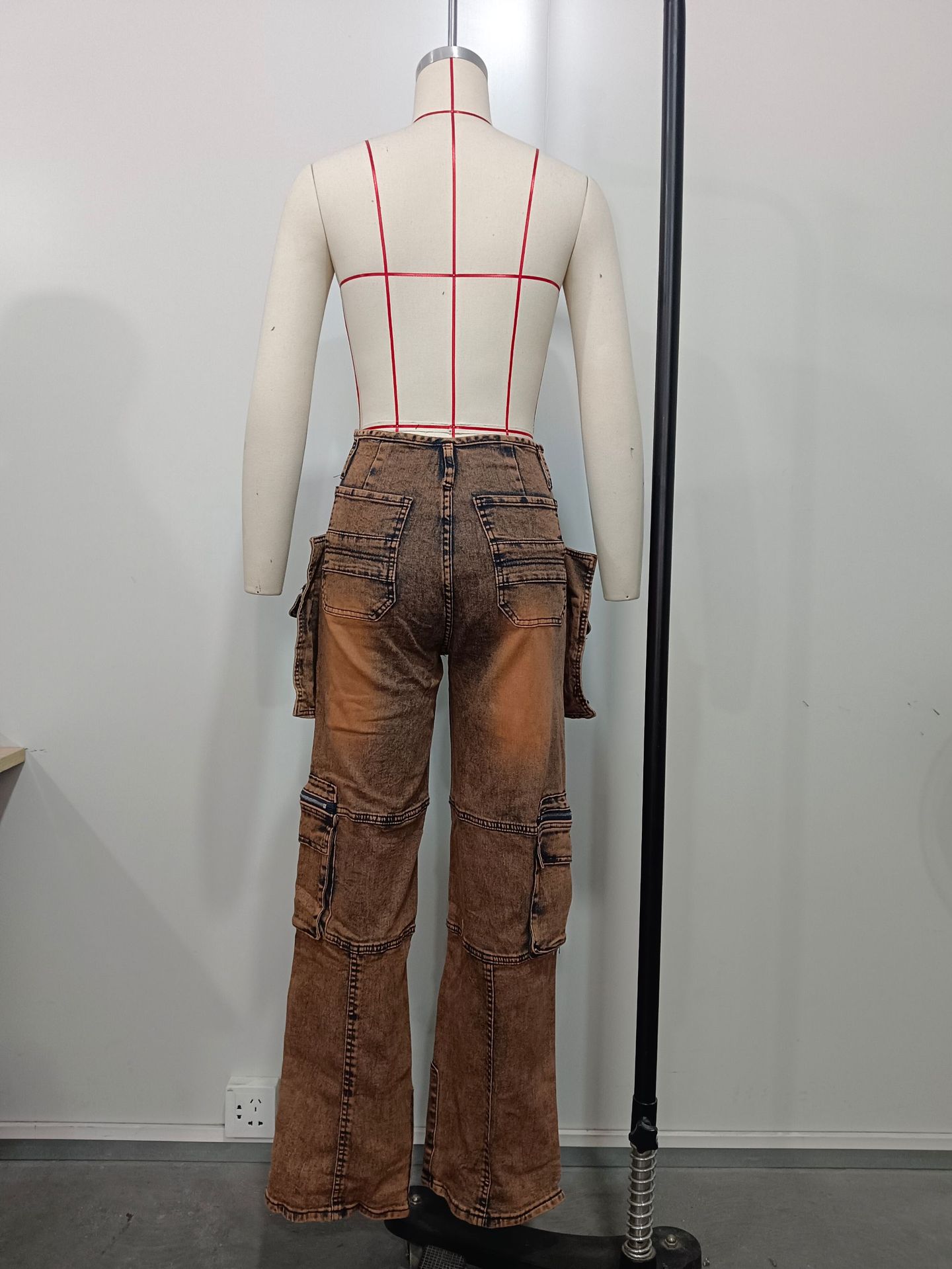 Patchwork Multi-Pocket Denim Pants for Casual Streetwear