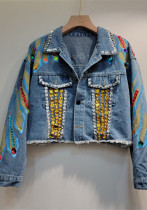 Short Small Size Beaded Spring And Autumn Trendy Denim Jackets Short Small Size Beaded Spring And Autumn Trendy Denim Jackets