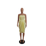 Women's Sexy Strapless Slim Waist Solid Color Pleated Dress