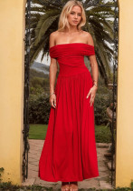 Spring Summer Women's Red Off Shoulder Formal Party Long Dress Spring Summer Women's Red Off Shoulder Formal Party Long Dress