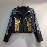 Short Small Size Beaded Spring And Autumn Trendy Denim Jackets