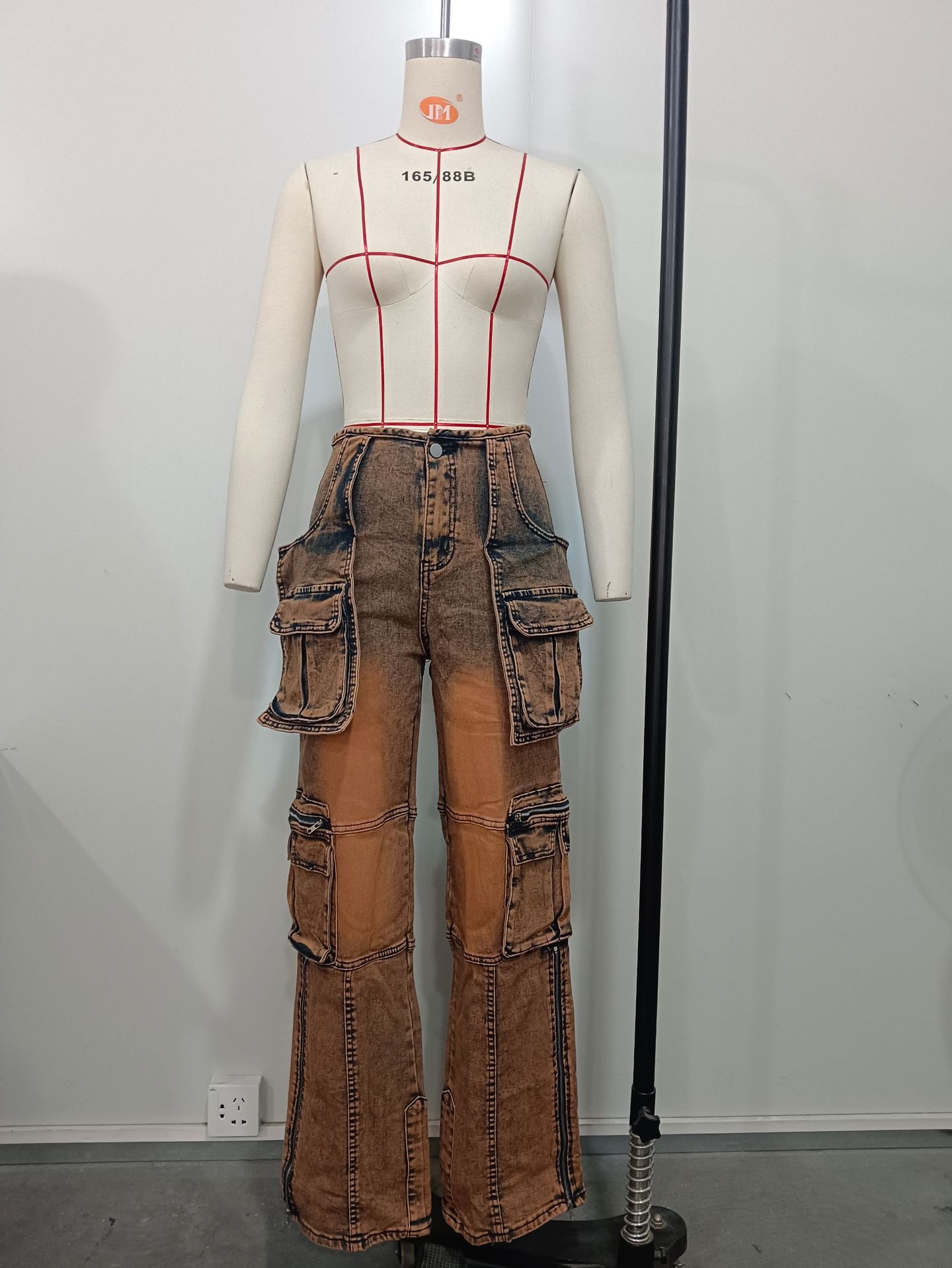 Patchwork Multi-Pocket Denim Pants for Casual Streetwear