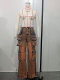 Stylish Casual Patchwork Multi-Pocket Denim Pants