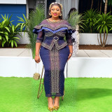 African Women's Clothing Sexy Beaded Dress