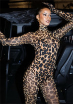 Women's Spring Leopard Print Mesh Long Sleeve Tight Fitting Sexy Jumpsuit Women's Spring Leopard Print Mesh Long Sleeve Tight Fitting Sexy Jumpsuit