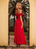 Spring Summer Women's Red Off Shoulder Formal Party Long Dress