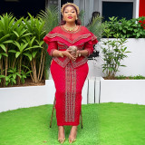 African Women's Clothing Sexy Beaded Dress