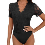 Summer Lace Patchwork V-Neck Slim Fit Jumpsuit