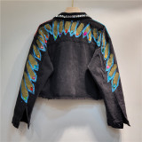 Short Small Size Beaded Spring And Autumn Trendy Denim Jackets