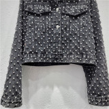 Diamond Denim Top Women's Spring Loose Slim Fit Long-Sleeved Short Jacket