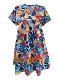 Women Short Sleeve V-Neck Summer Print Dress