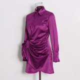 Women Sexy Satin Pleated Design Solid Dress