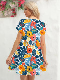 Women Short Sleeve V-Neck Summer Print Dress