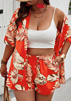 Women Spring Summer Printed Casual Holidays Top and Shorts Two Piece Set Women Spring Summer Printed Casual Holidays Top and Shorts Two Piece Set