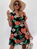 Women Short Sleeve V-Neck Summer Print Dress